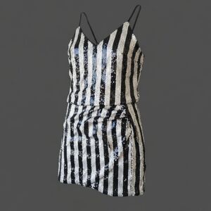 Glam Reversible Sequin 2 Piece Set DO + BE Crop Top & Mini Skirt Black White Gol